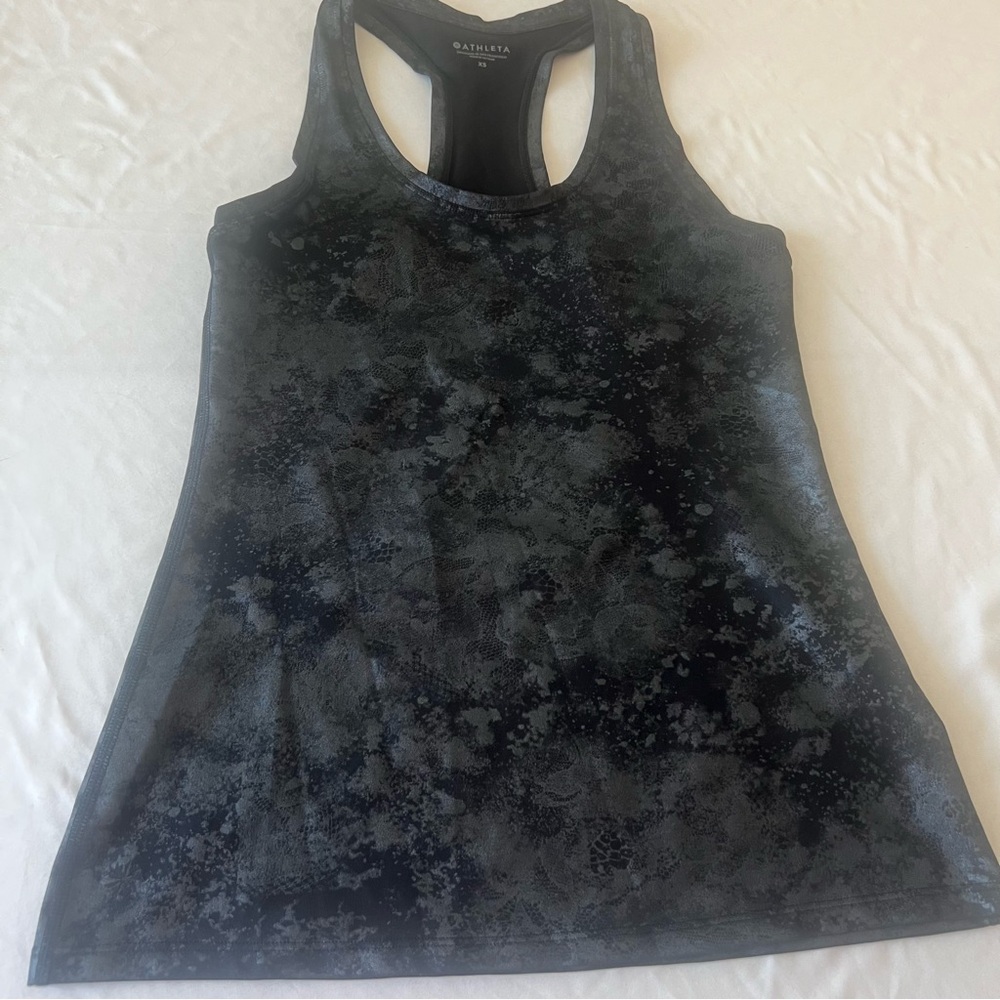 Athleta Shanti Misty Lace Print Tank Top Black Gray Racerback XS
